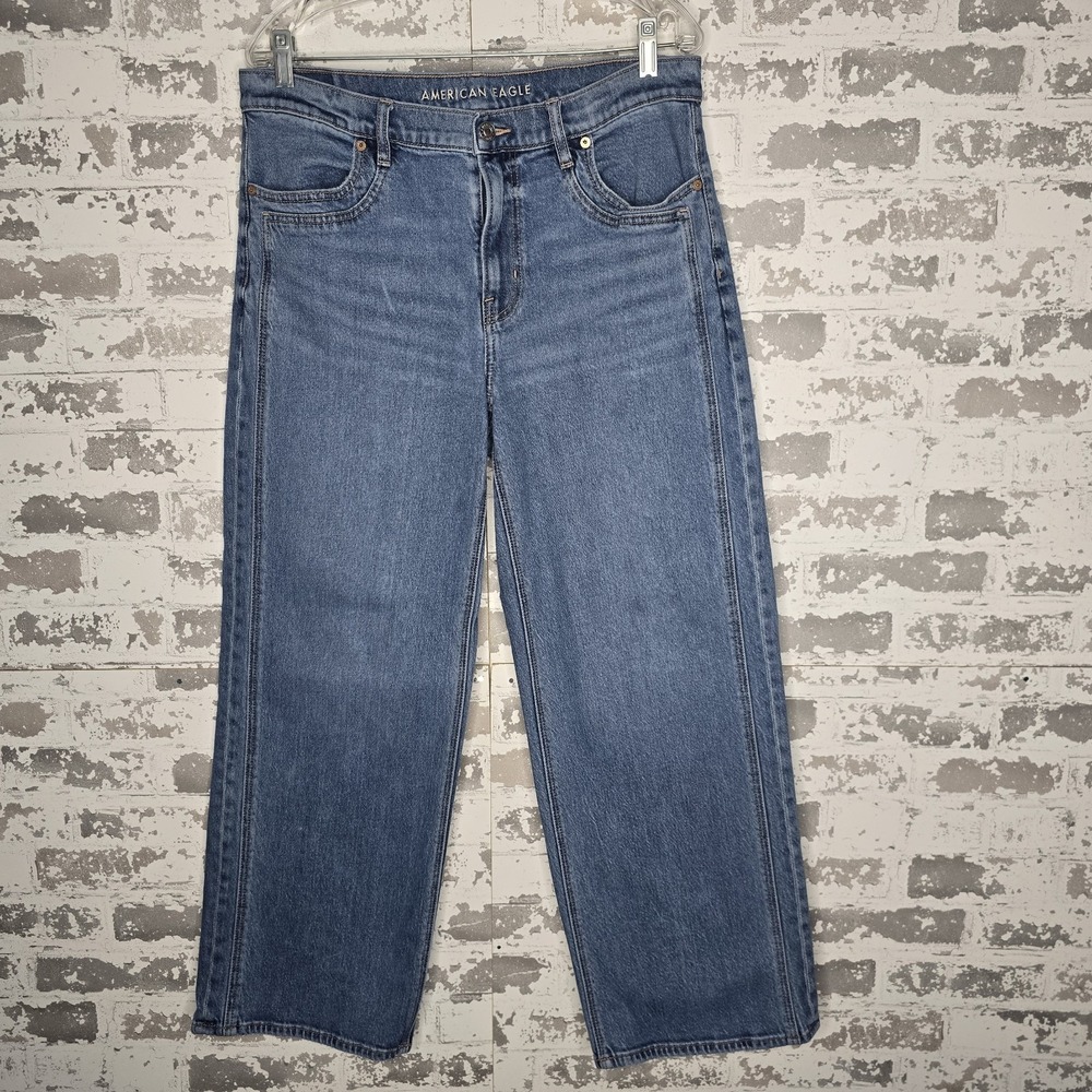 American‎ Eagle Jeans Womens 14R Stovepipe Wide Relaxed Leg Medium Blue Stretch